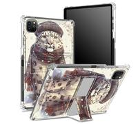 Coque pour iPad Pro 11" 4e/3e/2e/1ère génération 2022/2021/2020/2018 avec porte-crayon, dos transparent avec animaux guépard en tenue d'hiver, housse d'angle antichoc avec béquille