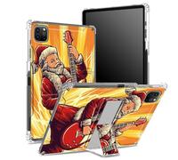 Coque pour iPad Pro 11" 4e/3e/2e/1ère génération 2022/2021/2020/2018 avec porte-crayon, dos transparent avec Père Noël guitariste, coque d'angle antichoc avec béquille