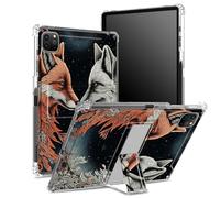 Coque pour iPad Pro 11" 4e/3e/2e/1ère génération 2022/2021/2020/2018 avec porte-crayon, dos transparent avec renard Yin-Yang, coin antichoc avec béquille