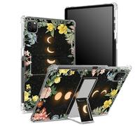Coque pour iPad Pro 11" 4e/3e/2e/1ère génération 2022/2021/2020/2018 avec porte-crayon, dos transparent avec motif lune fleur, coin antichoc avec béquille