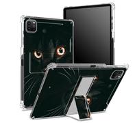 Coque pour iPad Pro 11" 4e/3e/2e/1ère génération 2022/2021/2020/2018 avec porte-crayon, dos transparent avec paillettes en forme de chat noir, coque d'angle antichoc avec béquille
