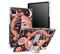 Coque pour iPad Pro 11" 4e/3e/2e/1ère génération 2022/2021/2020/2018 avec porte-crayon, dos transparent avec lune, soleil, étoiles, rose, coin antichoc avec béquille