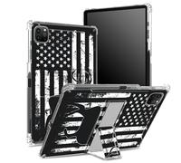 Coque pour iPad Pro 11" 4e/3e/2e/1ère génération 2022/2021/2020/2018 avec porte-crayon, dos transparent avec drapeau américain cerf, coque d'angle antichoc avec béquille
