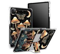 Coque pour iPad Pro 11" 4e/3e/2e/1ère génération 2022/2021/2020/2018 avec porte-crayon, dos transparent avec papillon de nuit champignon, coin antichoc avec béquille