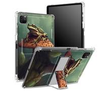 Coque pour iPad Pro 11" 4e/3e/2e/1ère génération 2022/2021/2020/2018 avec porte-crayon, dos transparent avec champignon grenouille, coin antichoc avec béquille