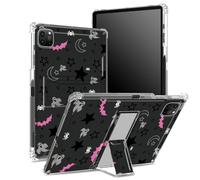 Coque pour iPad Pro 11" 4e/3e/2e/1ère génération 2022/2021/2020/2018 avec porte-crayon, dos transparent avec motif tête de mort gothique, lune, étoiles, chauve-souris, coin antichoc avec béquille