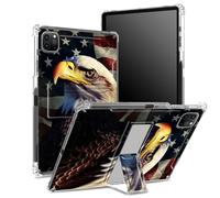 Coque pour iPad Pro 11" 4e/3e/2e/1ère génération 2022/2021/2020/2018 avec porte-crayon, dos transparent avec drapeau aigle rétro, coque d'angle antichoc avec béquille