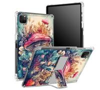Coque pour iPad Pro 11" 4e/3e/2e/1ère génération 2022/2021/2020/2018 avec porte-crayon, dos transparent avec champignons d'automne, coque d'angle antichoc avec béquille