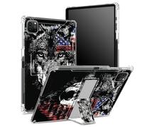 Coque pour iPad Pro 11" 4e/3e/2e/1ère génération 2022/2021/2020/2018 avec porte-crayon, dos transparent avec drapeau américain loup, coque d'angle antichoc avec béquille