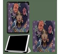 Coque pour ipad Pro 11 Pouces 2022/2021/2020 avec Porte-Stylet, Réveil/Veille Automatique,Coque ArrièRe Flexible en TPU avec Fonction Support Fleurs Femme Perroquet Portrait Illustration-Violet
