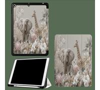 Coque pour ipad Pro 11 Pouces 2022/2021/2020 avec Porte-Stylet, Support La Charge De 2e Pencil,Coque ArrièRe Flexible en TPU avec Fonction Support Mignon Éléphant Girafe Animaux Sauvages-Beige