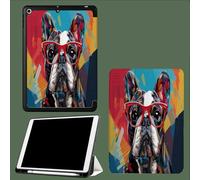 Coque pour ipad Pro 11 Pouces 2022/2021/2020 avec Porte-Stylet, Support La Charge De 2e Pencil,Coque ArrièRe Flexible en TPU avec Fonction Support Bouledogue Français Mignon Animaux Abstraits-Bleu
