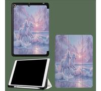 Coque pour ipad Pro 11 Pouces 2022/2021/2020 avec Porte-Stylet,Support La Charge De 2e Pencil,Coque ArrièRe Flexible en TPU avec Fonction Support Chevaux Galopent Plage Fantaisie Animaux-Violet Clair