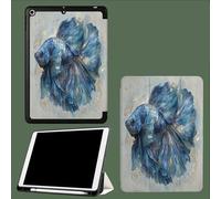 Coque pour ipad Pro 11 Pouces 2022/2021/2020 avec Porte-Stylet, Support La Charge De 2e Pencil,Coque ArrièRe Flexible en TPU avec Fonction Support Poisson Betta Bleu Animaux À L'Aquarelle-Gris