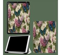 Coque pour ipad Pro 11 Pouces 2022/2021/2020 avec Porte-Stylet, Support La Charge De 2e Pencil,Coque ArrièRe Flexible en TPU avec Fonction Support Papillons Fleurs Rétro Floral-Blanc