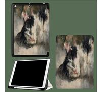 Coque pour ipad Pro 11 Pouces 2022/2021/2020 avec Porte-Stylet, Support La Charge De 2e Pencil,Coque ArrièRe Flexible en TPU avec Fonction Support Abstrait Noir Blanc Chat Peintures À l'huile-Beige