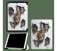 Coque pour ipad Pro 11 Pouces 2022/2021/2020 avec Porte-Stylet, Support La Charge De 2e Pencil,Coque ArrièRe Flexible en TPU avec Fonction Support Chat dans Un Trou en Papier Animaux Mignons-Blanc