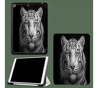 Coque pour ipad Pro 11 Pouces 2022/2021/2020 avec Porte-Stylet, Support La Charge De 2e Pencil,Coque ArrièRe Flexible en TPU avec Fonction Support Simplicité Tigre Blanc Animaux Portraits-Noir