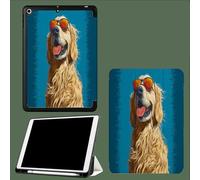 Coque pour iPad Pro 12.9 Pouces, Etui de Protection en Cuir PU Mince et Léger Housse Cover avec Fonction Sommeil/Réveill Automatique Drôle Golden Retriever Animaux Mignons-Bleu