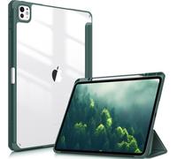 Coque pour iPad Pro 13 Pouces 2024 M4 - [Rangement de Stylet] Coque Arrière Transparente Claire, Housse Antichoc avec Bord en TPU Étui Pliable, Vert Minuit