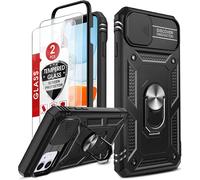 Coque Pour Iphone 11 Avec [2 Verre Trempé], Support 360° Rotatif Full Protection De La Caméra En Pc Dur Anti-Chut Renforcée Armor Heavy Duty Antichoc Bumper Etui Pour Apple Iphone 11 Noir