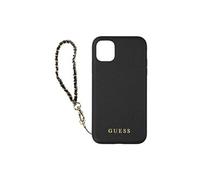 Coque pour iPhone 11 Bi-matière Effet Cuir Saffiano avec Bracelet Noir