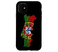Coque pour iPhone 11 Carte du Portugal avec drapeau des villes portugaises