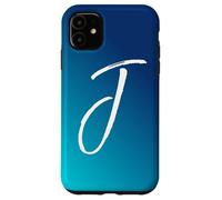 Coque pour iPhone 11 Coque de téléphone Blue Gradient Initial J Cool Ombre Blue Letter J