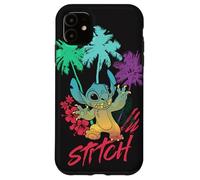 Coque pour iPhone 11 Disney Stitch Beach Vibes Hawai'i Hibiscus Fleurs et palmiers