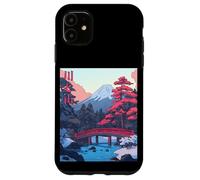 Coque pour iPhone 11 Paysage japonais Mont Fuji Illustration Kanji Streetwear