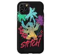 Coque pour iPhone 11 Pro Disney Stitch Beach Vibes Hawai'i Hibiscus Fleurs et palmiers