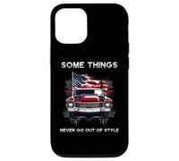 Coque pour iPhone 12/12 Pro Certaines choses ne se démodent jamais, voiture classique avec drapeau américain