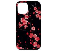 Coque pour iPhone 12/12 Pro Fleur de cerisier rouge japonaise Sakura fleur fond noir