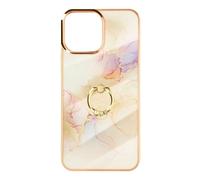 Coque pour iPhone 12 et 12 Pro Bi-matière Bague de maintien Motif marbre Rose champagne