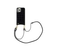 Selencia Coque de télephone Nova Croco avec cordon et porte-cartes pour Apple iPhone 12 (Pro) - Noir