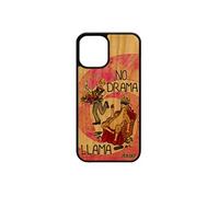 Coque pour iPhone 12 mini bois silicone no drama lama humour rose llama texte animal drole cartoon antichoc etui bumper frêne