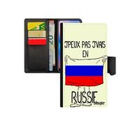 Coque pour iPhone 12 mini cuir à rabat portefeuille j'peux pas j'vais en russie basket humour drapeau russe foot football jo