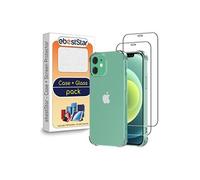 Coque pour iPhone 12 mini Gel Silicone Coins Rebords Renforcés Antichoc, Transparent + 2 Films VERRE Trempé