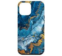 Coque pour iPhone 12 Pro Max Beau design en acrylique bleu doré joli art fluide