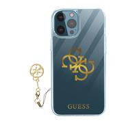 Coque pour iPhone 12 Pro Max Bi-matière 4G Charms Transparent Logo Guess Dorée