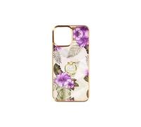 Coque pour iPhone 12 Pro Max Bi-matière avec Bague de Maintien à Strass Effet Bijou Motif Fleurs Violet