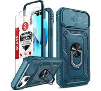 Coque Pour Iphone 13 6.1""(Pas 13 Pro Max/13 Pro) Avec 2*Verre Trempé+Anneau Support,Full Protection De La Caméra En Pc Dur Anti-Chut Renforcée Armor Heavy Duty Antichoc Bumper Housse Etui¿Bleu