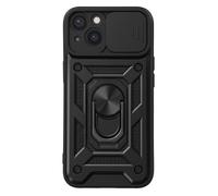 Coque pour iPhone 13 avec Cache Objectif Coulissant et Anneau Support Magnétique Mayaxess Noir