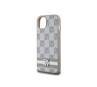 Coque pour iPhone 13 Elégante avec Motifs à Carreaux et à Rayures Beige