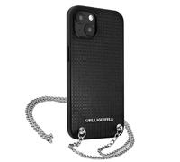 Coque pour iPhone 13 Mini avec Chaîne de Transport et Texture Cuir Noir