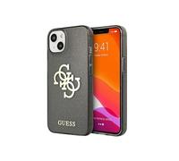 Coque pour iPhone 13 mini avec Paillettes et Logo 4G en Métal Noir transparent
