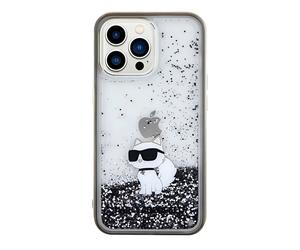 Coque pour iPhone 13 Pro Choupette Pailleté Scintillant Chic Noir transparent