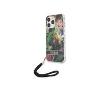 Coque pour iPhone 13 Pro Flowers avec lanière nylon Vert