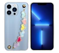 Coque pour iPhone 13 PRO Transparent avec des cœurs colorés avec chaîne de poignet