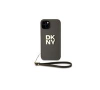 Coque pour Apple iPhone 14 avec Logo Métallisé et Sangle de Poignet DKNY Marron